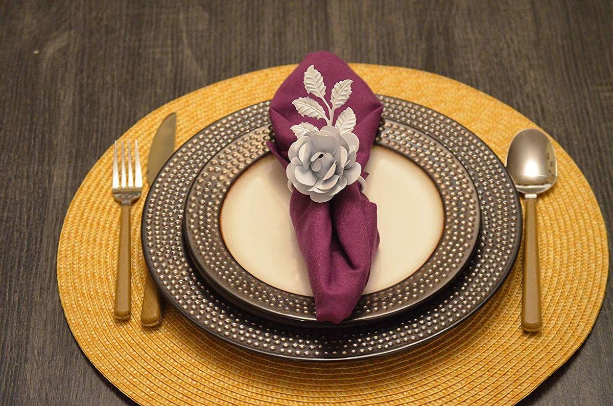 Vibhsa White Rose Napkin Rings | Set of 8, Handcrafted