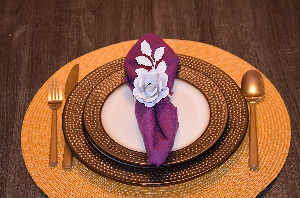 Vibhsa White Rose Napkin Rings | Set of 8, Handcrafted