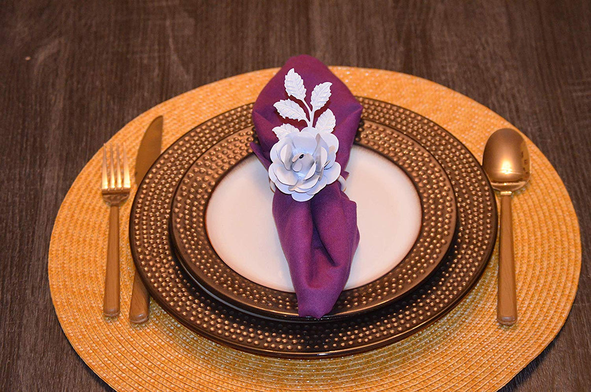 Vibhsa White Rose Napkin Rings | Set of 8, Handcrafted