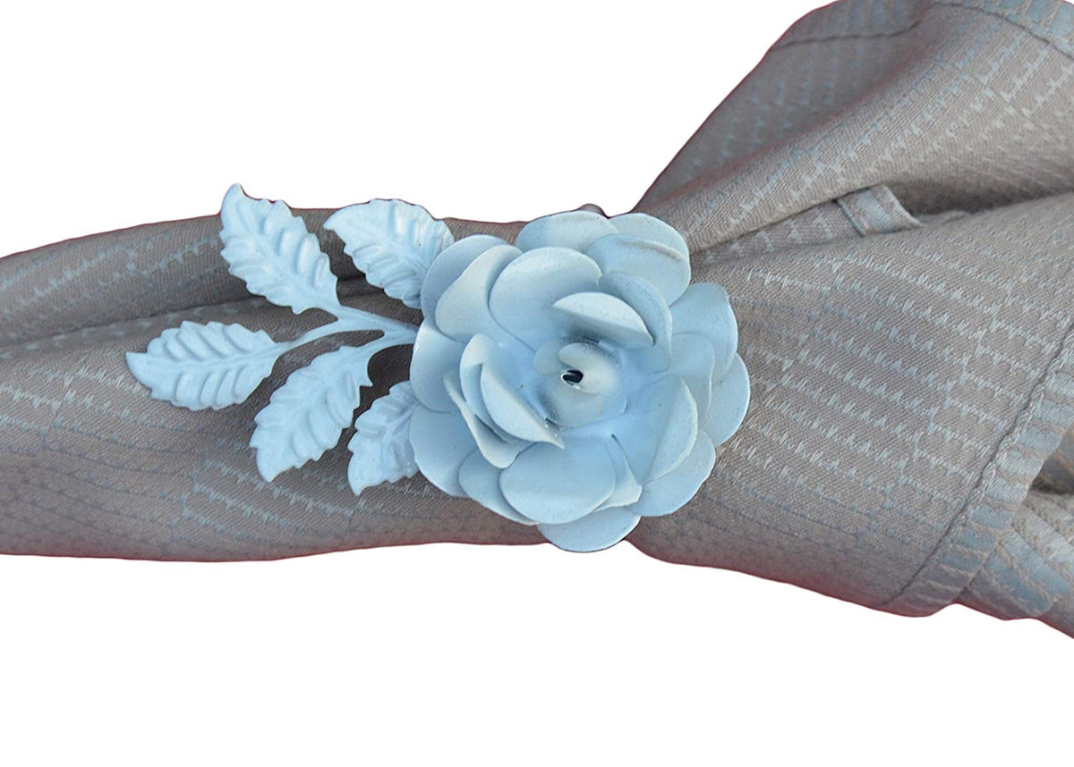 Vibhsa White Rose Napkin Rings | Set of 8, Handcrafted