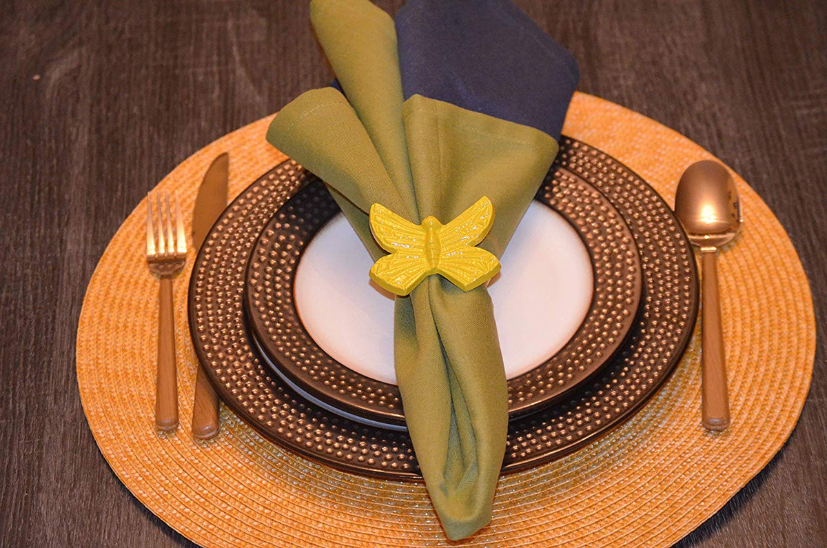 Vibhsa Yellow Butterfly Napkin Rings | Set of 4, Handcrafted Aluminum