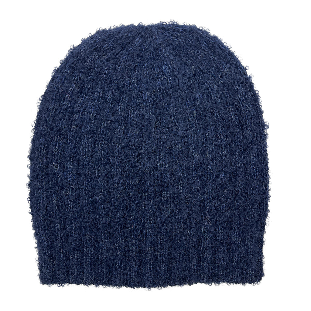 Marineblaue Alpaka Beanie Schlauchgestrickt Slouchy Gerippt Gestreift Weiche Warme Wintermütze Für Damen Und Herren