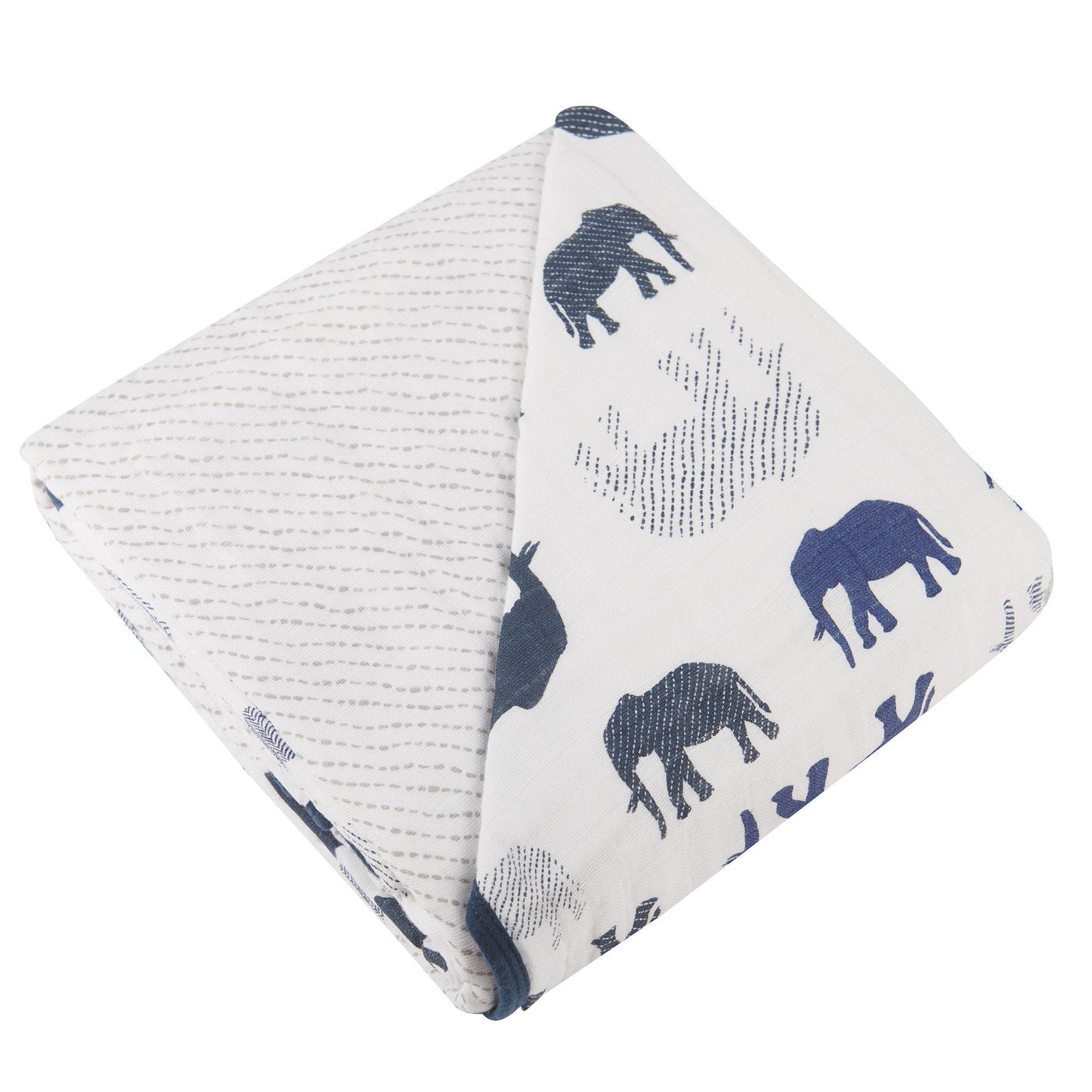 Couverture bébé en mousseline Coton doux Bleu Marine Éléphant 120x120 cm