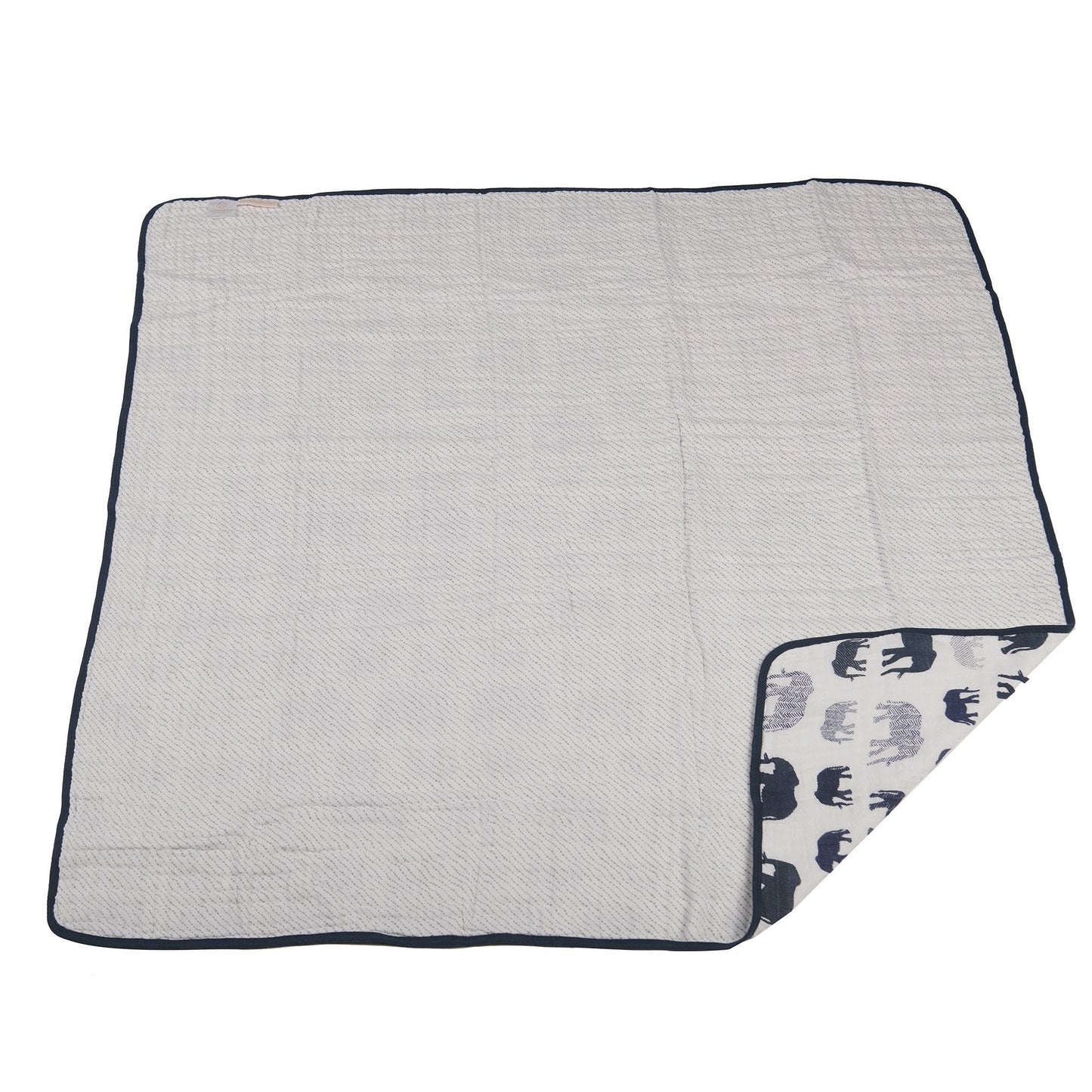 Couverture bébé en mousseline Coton doux Bleu Marine Éléphant 120x120 cm