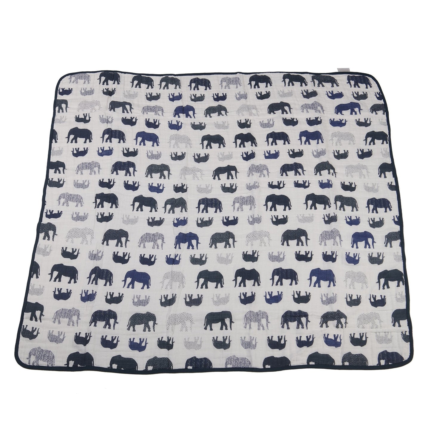 Couverture bébé en mousseline Coton doux Bleu Marine Éléphant 120x120 cm