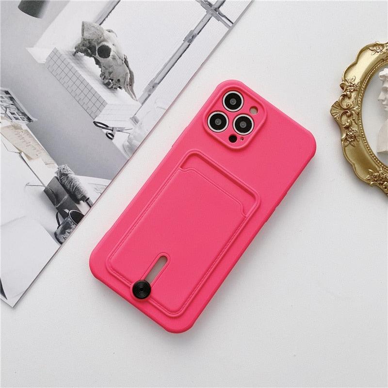 New Candy Color Wallet Card Case For iPhone 13 11 12 14 Pro Max Soft Silicone Shockproof Cover Silicone Protective Case Soft Slim Card Slot Case Compatible with iPhone 11 Purple Phone Case
