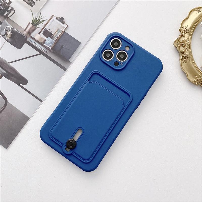 New Candy Color Wallet Card Case For iPhone 13 11 12 14 Pro Max Soft Silicone Shockproof Cover Silicone Protective Case Soft Slim Card Slot Case Compatible with iPhone 11 Purple Phone Case