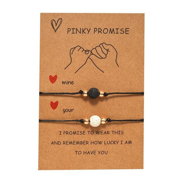New Charm Bracelet For Friendship Couples 2pcs/set Volcanic Stone Bracelet Bead Bangles Natural Stone Bracelets Set Friendship Hand Woven Braided Stretch String Adjustable For Couples