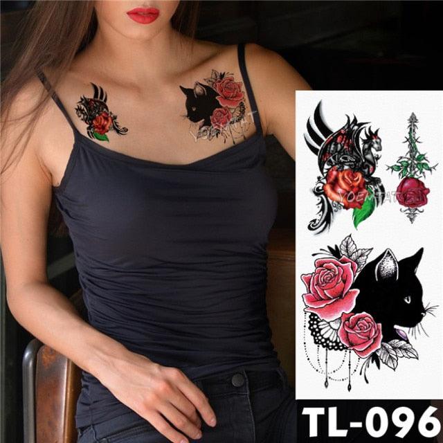 New Colorful And Black Womens Tattoo Temporary Flower Waterproof Elegant Modern Tattoo Realistic Design