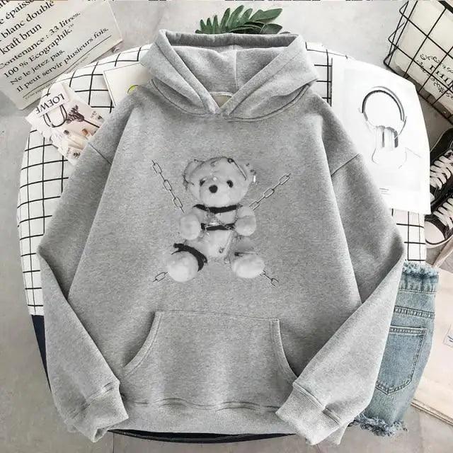 New Dark Hoodies Women Sweatshirts Female Casual Fashion Vintage Oversized Punk Fun Hip Hop Long Bear Long Sleeve Drawstring Hoodie Sweatshirt