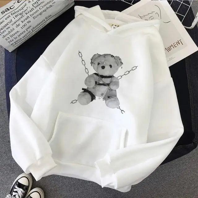 New Dark Hoodies Women Sweatshirts Female Casual Fashion Vintage Oversized Punk Fun Hip Hop Long Bear Long Sleeve Drawstring Hoodie Sweatshirt