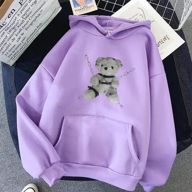 New Dark Hoodies Women Sweatshirts Female Casual Fashion Vintage Oversized Punk Fun Hip Hop Long Bear Long Sleeve Drawstring Hoodie Sweatshirt