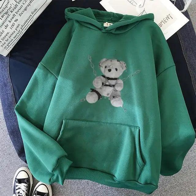 New Dark Hoodies Women Sweatshirts Female Casual Fashion Vintage Oversized Punk Fun Hip Hop Long Bear Long Sleeve Drawstring Hoodie Sweatshirt