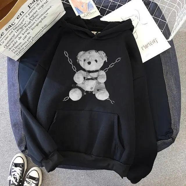 New Dark Hoodies Women Sweatshirts Female Casual Fashion Vintage Oversized Punk Fun Hip Hop Long Bear Long Sleeve Drawstring Hoodie Sweatshirt