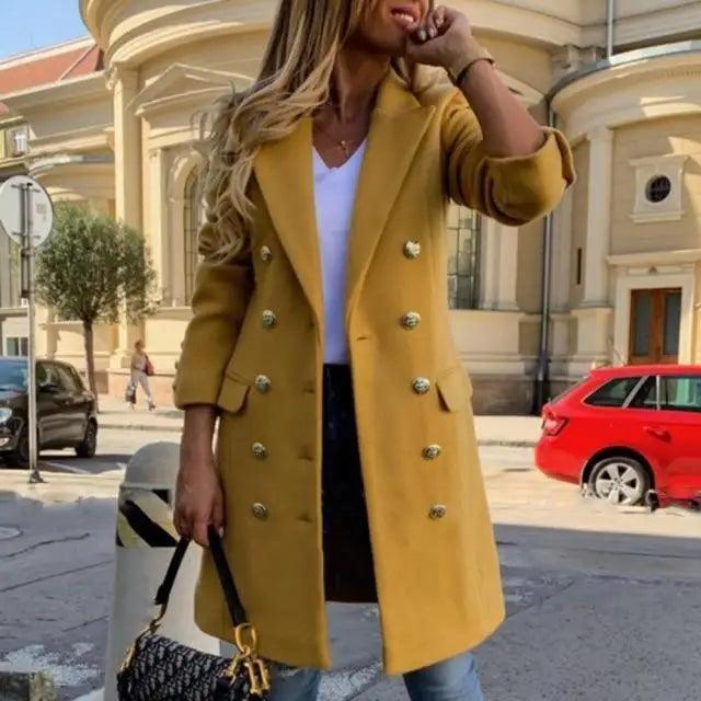 New Dazzling Faux Wool Blends Women's Long Coats Collar Double Breasted Vintage Elegant Lady Plus Size Jackets Winter Outerwear