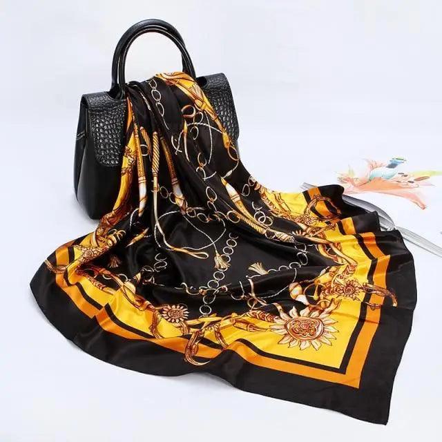 New Elegance Fashionable Scarves for Women Shawl Print Silk Satin Hijab Scarf Female Bandana 90*90cm Luxury Square Shawls Scarfs For Ladies
