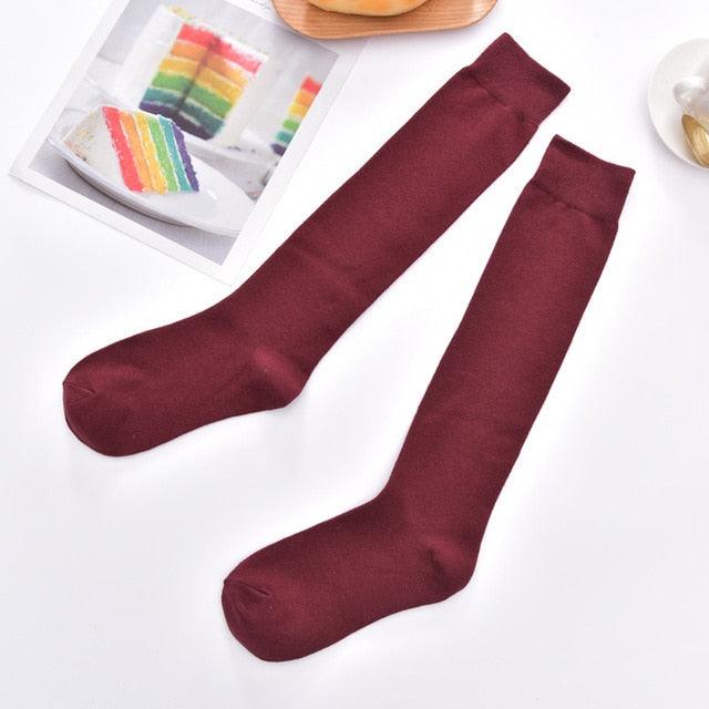 New Fashion Cotton Ladies Knee High Solid Color Socks Student Socks School Party Street Wear Dancing Socks High Quality Cotton Knee High Socks For Women