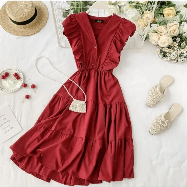 New Fashion Neck Ruffles Summer Dress Party Tank Sundress Women Casual Dresses For Women - Fashion Women Dresses