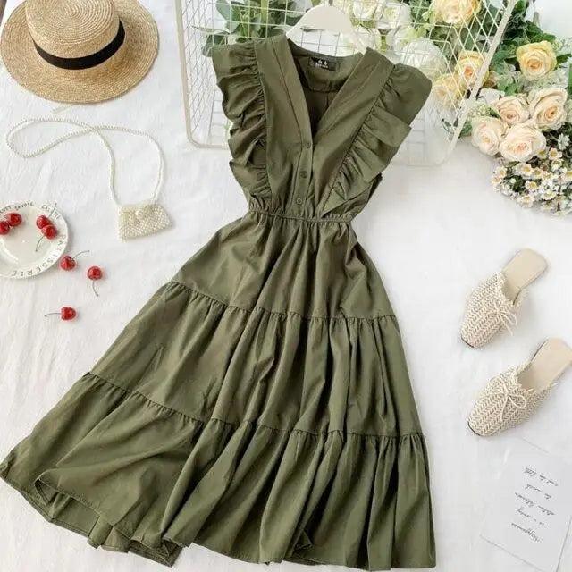 New Fashion Neck Ruffles Summer Dress Party Tank Sundress Women Casual Dresses For Women - Fashion Women Dresses