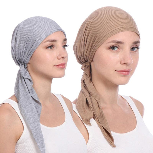 New Fashion Soft Cotton Solid Color Elastic Wrap Lightweight Scarf Hats Muslim Turban Elegant Bonnet Inner Hijab Hat Female Turbantes caps For Women