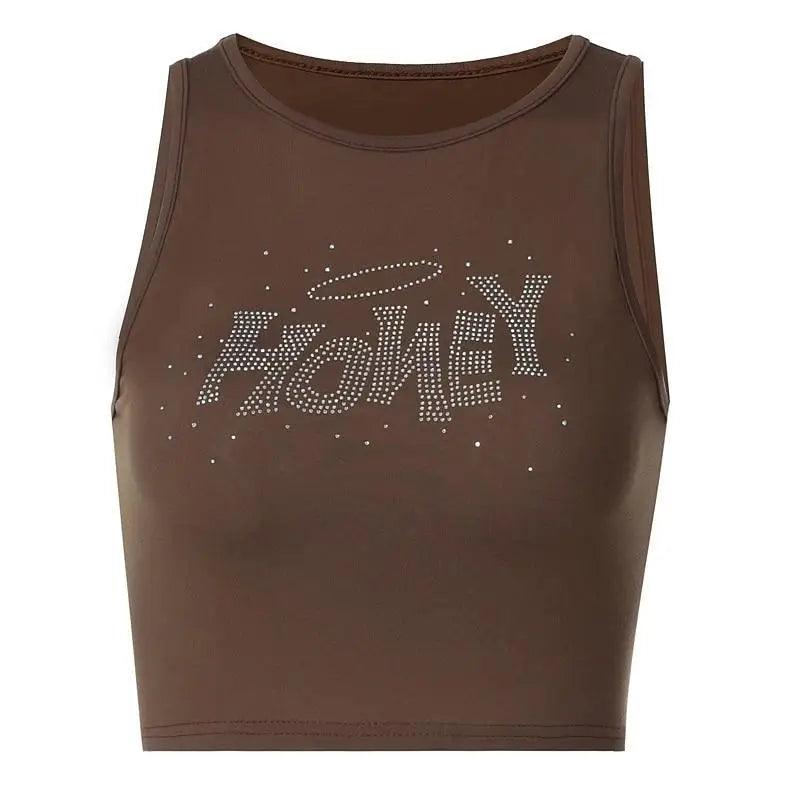 New Fashion styles cute Rhinestone sleeveless Crop Tank Top Streetwear cute tops for summer