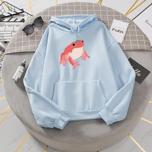 New Frog Sweatshirt Oversized Clothes Long Sleeve Hooded Hoodie For Girls Winter Hoodie With Pocket Pink Sweatshirts Hoodies for Women Teen Girls Cute Cartoon Frogs Casual Hooded Loose Long Sleeve Sweatshirt with Pocket