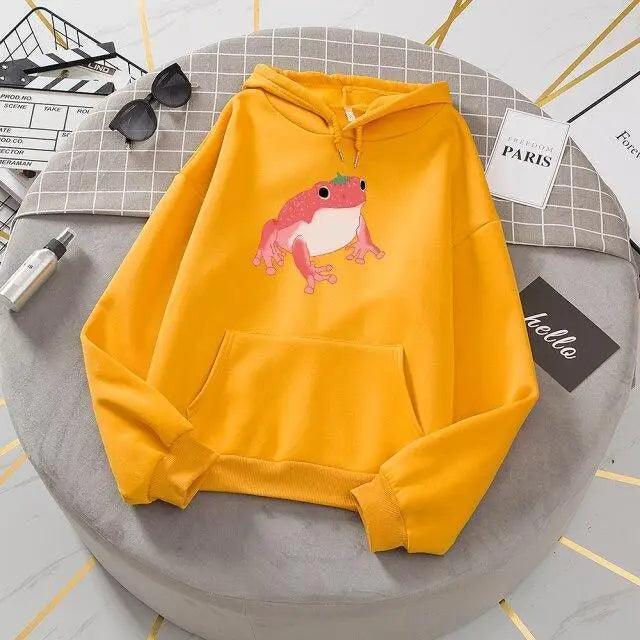 New Frog Sweatshirt Oversized Clothes Long Sleeve Hooded Hoodie For Girls Winter Hoodie With Pocket Pink Sweatshirts Hoodies for Women Teen Girls Cute Cartoon Frogs Casual Hooded Loose Long Sleeve Sweatshirt with Pocket