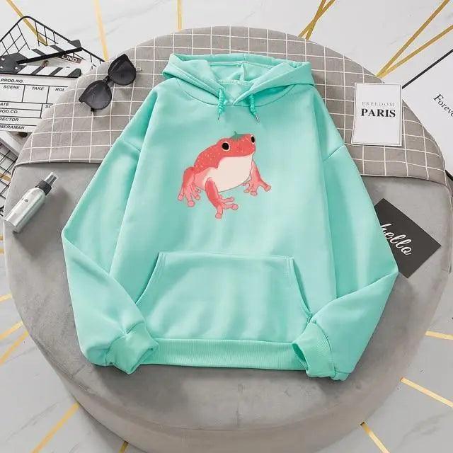 New Frog Sweatshirt Oversized Clothes Long Sleeve Hooded Hoodie For Girls Winter Hoodie With Pocket Pink Sweatshirts Hoodies for Women Teen Girls Cute Cartoon Frogs Casual Hooded Loose Long Sleeve Sweatshirt with Pocket