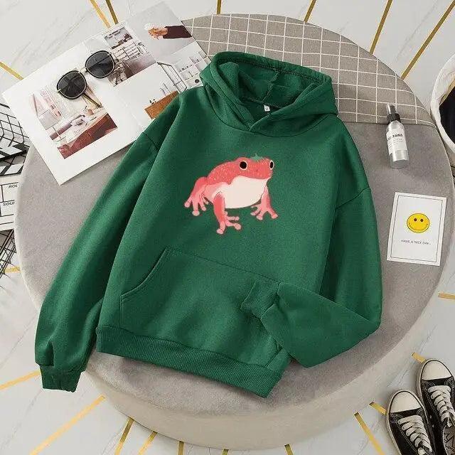 New Frog Sweatshirt Oversized Clothes Long Sleeve Hooded Hoodie For Girls Winter Hoodie With Pocket Pink Sweatshirts Hoodies for Women Teen Girls Cute Cartoon Frogs Casual Hooded Loose Long Sleeve Sweatshirt with Pocket