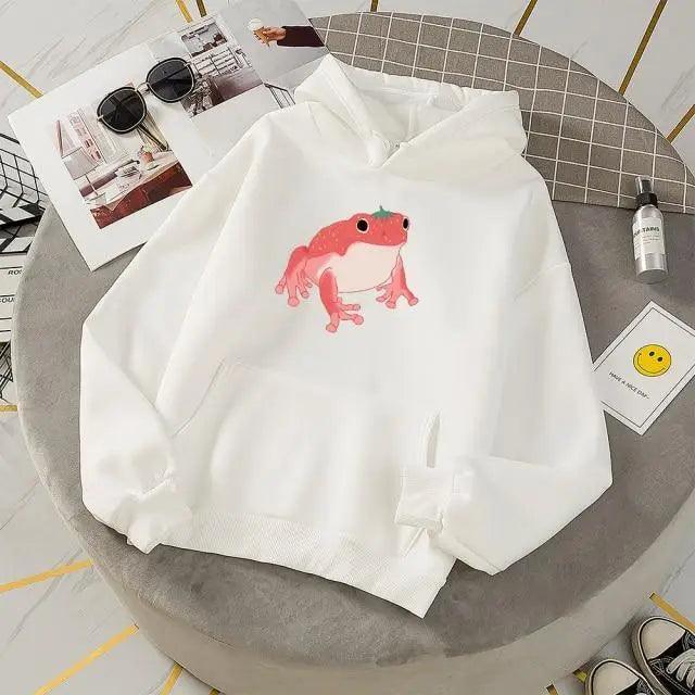 New Frog Sweatshirt Oversized Clothes Long Sleeve Hooded Hoodie For Girls Winter Hoodie With Pocket Pink Sweatshirts Hoodies for Women Teen Girls Cute Cartoon Frogs Casual Hooded Loose Long Sleeve Sweatshirt with Pocket