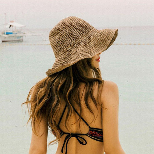 Nouveau chapeau de soleil pour femme, élégant, unique, protection solaire, large bord, souple, chapeau d'été rétro, décontracté, en paille, bob, confortable, doux, pour tous les jours, voyage.