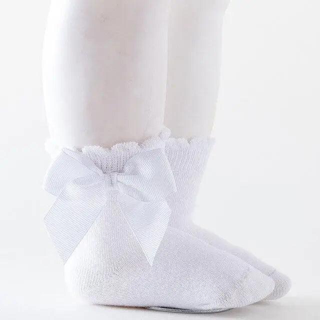 New Kids Socks Toddlers Girls Big Bow Knee High Quality Long Soft Autumn Winter 100% Cotton Lace Baby Tube Sock Baby Cotton Knee Socks Warm Big Bow Knot Baby Stockings Stylish Leg Warmer Soft Dance Socks