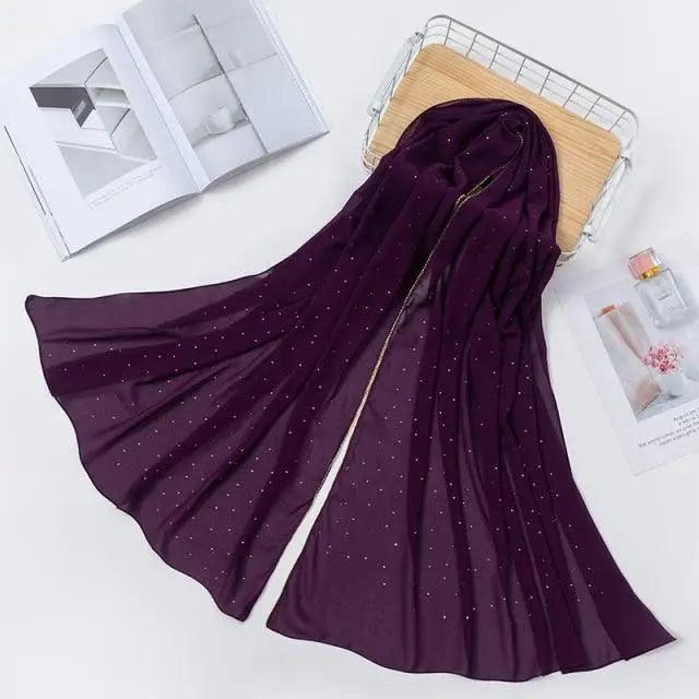 New Luxurious Gold Chiffon Head Scarf Solid Soft Long Muslim Scarves For Women Hijab Musulman Female Shawl and Wrap