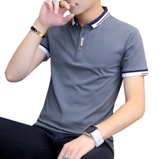 New Modern Summer Casual Polo Shirt Men Short Sleeve Turn Down Collar Elegant Slim Fit Solid Color Polo Shirt For Men Plus Size Men's Short Sleeve Cotton Pique Polo Shirt in Regular Fit