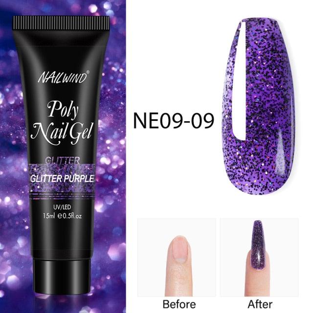 New Poly Nail Polish Gel Extension Glitter Gel Nails Manicure Design UV Reflective Diamond Shine