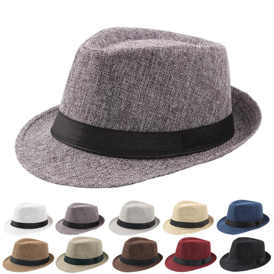 Nouveaux Chapeaux Rétro Printemps-Été pour Hommes Fédoras Classique Simple Chapeau Vintage à Bord Court Chapeau Fedora Chaud avec Ceinture Design Élégant Chapeau de Soleil d'Été pour Hommes Accessoires d'Été Protection UV 58cm