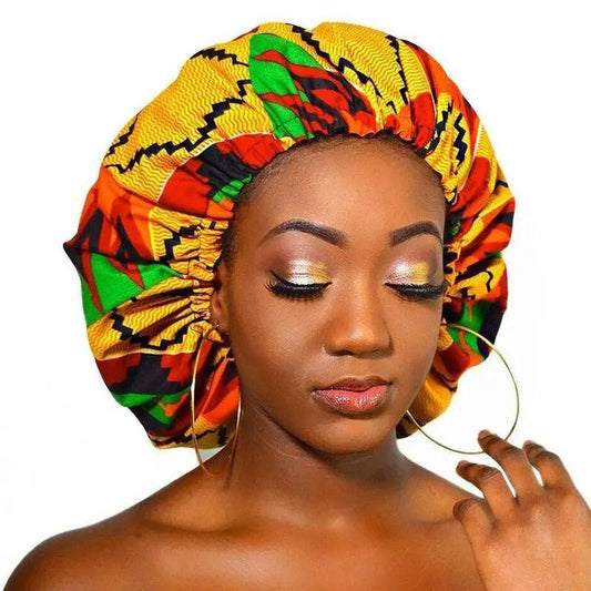 New Stunning Extra Large Satin Lined Bonnet Women Big Size Beauty Print Satin Silk Bonnet Sleep Night Cap Head Cover Bonnet Hat