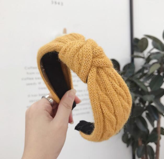 New Winter Knitted Headband Women Warm Handmade Hairband Girls Fashion Solid Turban Center Knot Casual Gorgeous Hair Accessories For Women