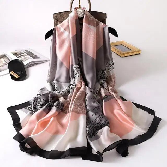 New Women Autumn Winter Fashion Silk Scarf Shawl Beach Headband Female Casual Wear Beach Friendly Spring Silk Scarf Flower Print Silk Scarves Shawls and Wraps Long Size Beach Stoles