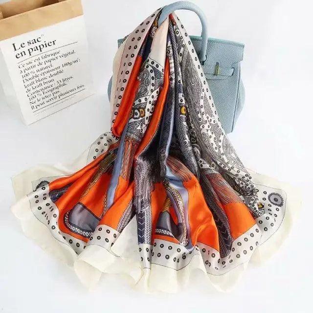 New Women Autumn Winter Fashion Silk Scarf Shawl Beach Headband Female Casual Wear Beach Friendly Spring Silk Scarf Flower Print Silk Scarves Shawls and Wraps Long Size Beach Stoles