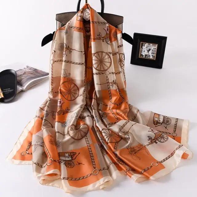 New Women Autumn Winter Fashion Silk Scarf Shawl Beach Headband Female Casual Wear Beach Friendly Spring Silk Scarf Flower Print Silk Scarves Shawls and Wraps Long Size Beach Stoles