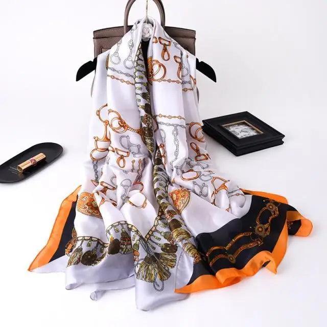 New Women Autumn Winter Fashion Silk Scarf Shawl Beach Headband Female Casual Wear Beach Friendly Spring Silk Scarf Flower Print Silk Scarves Shawls and Wraps Long Size Beach Stoles