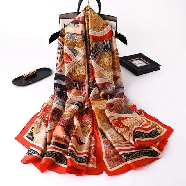 New Women Autumn Winter Fashion Silk Scarf Shawl Beach Headband Female Casual Wear Beach Friendly Spring Silk Scarf Flower Print Silk Scarves Shawls and Wraps Long Size Beach Stoles