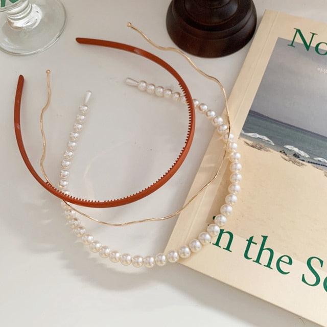 New Women Elegant Full Pearls Simple Hairbands Sweet Headband Hair Hoops Holder Ornament Head Band Lady Fashion Hair Accessories