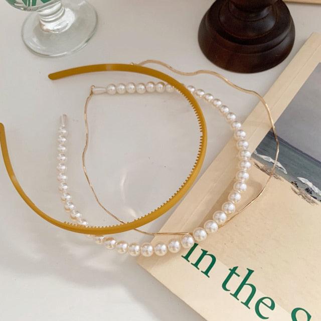 New Women Elegant Full Pearls Simple Hairbands Sweet Headband Hair Hoops Holder Ornament Head Band Lady Fashion Hair Accessories
