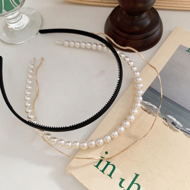 New Women Elegant Full Pearls Simple Hairbands Sweet Headband Hair Hoops Holder Ornament Head Band Lady Fashion Hair Accessories