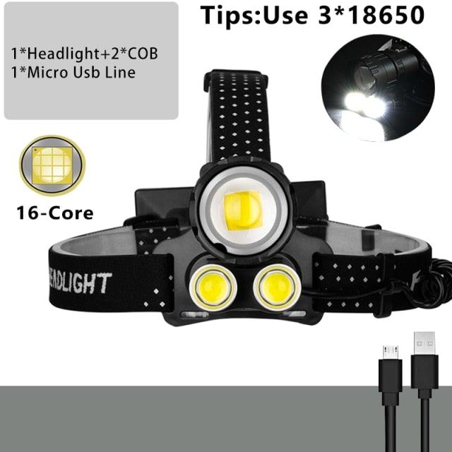 Newest  Waterproof XHP199 16-Core Super Bright Powerful Lantern Headlamp XHP110 LED USB  Flashlight XHP50 Headlight Rechargeable 18650 Zoom Torch Light