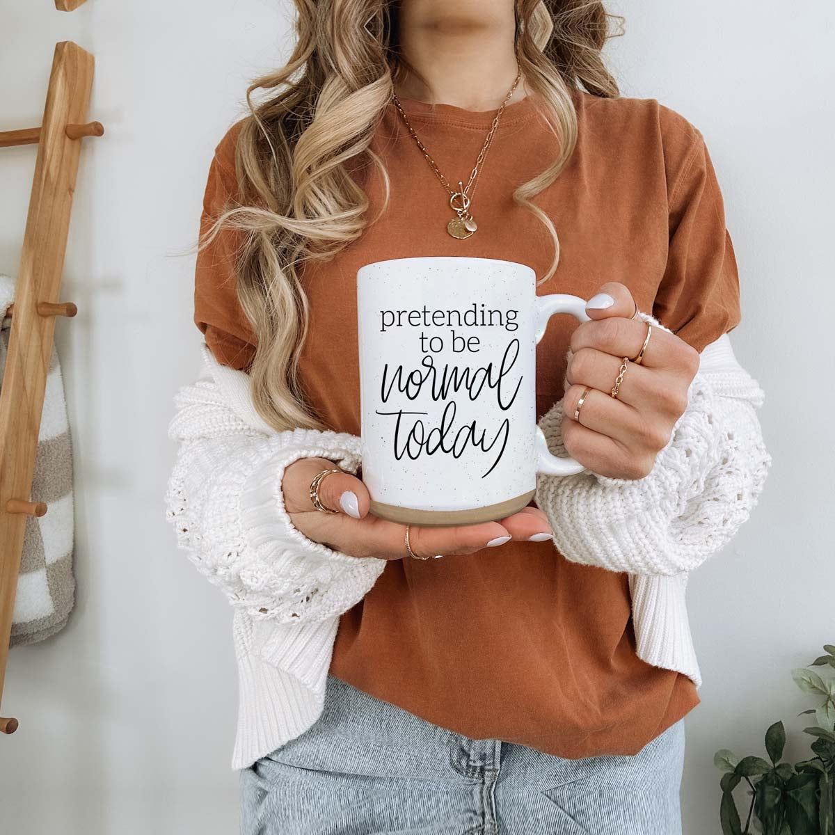 Mug à café en céramique "Je fais semblant d'être normal aujourd'hui" 470 ml – Cadeau de bureau amusant