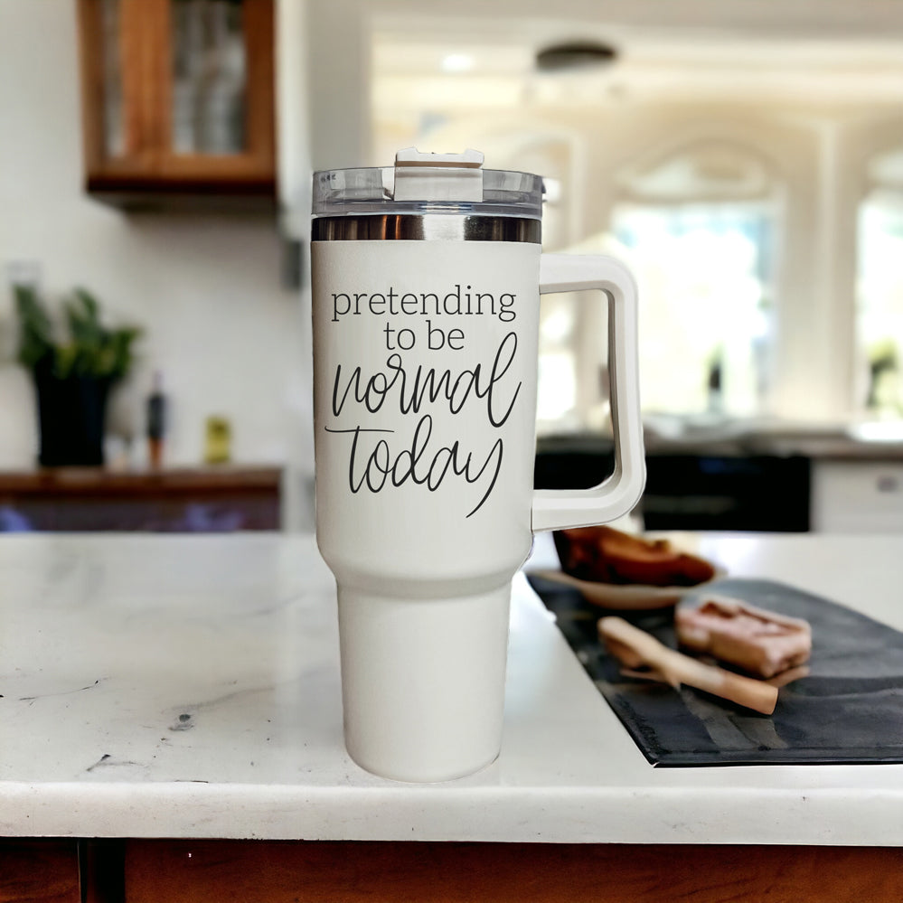 40oz Insulated Travel Tumbler Mug With Handle Lid Straw Funny Quote Double Wall