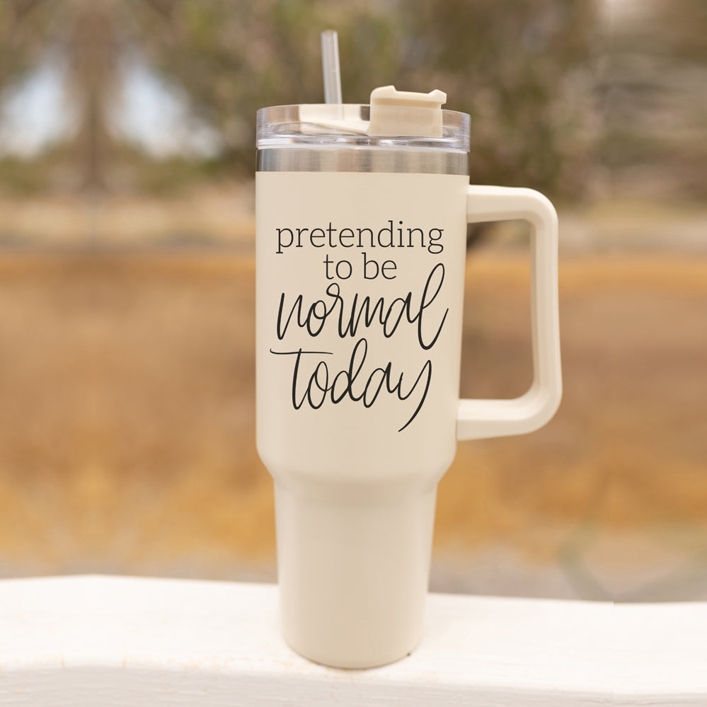 40oz Insulated Travel Tumbler Mug With Handle Lid Straw Funny Quote Double Wall